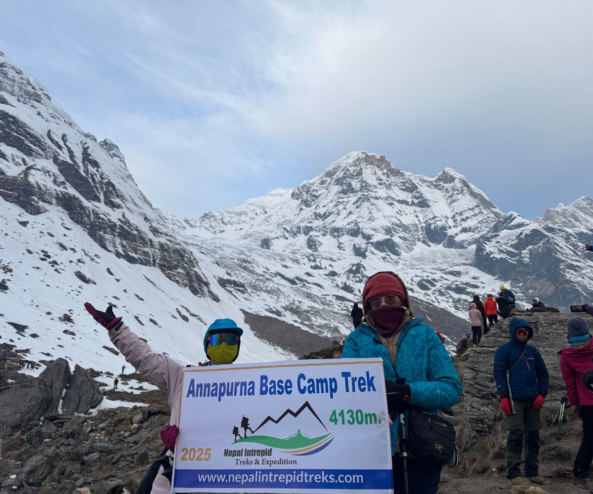 Trekker With Annapurna Base Camp Trek Banner