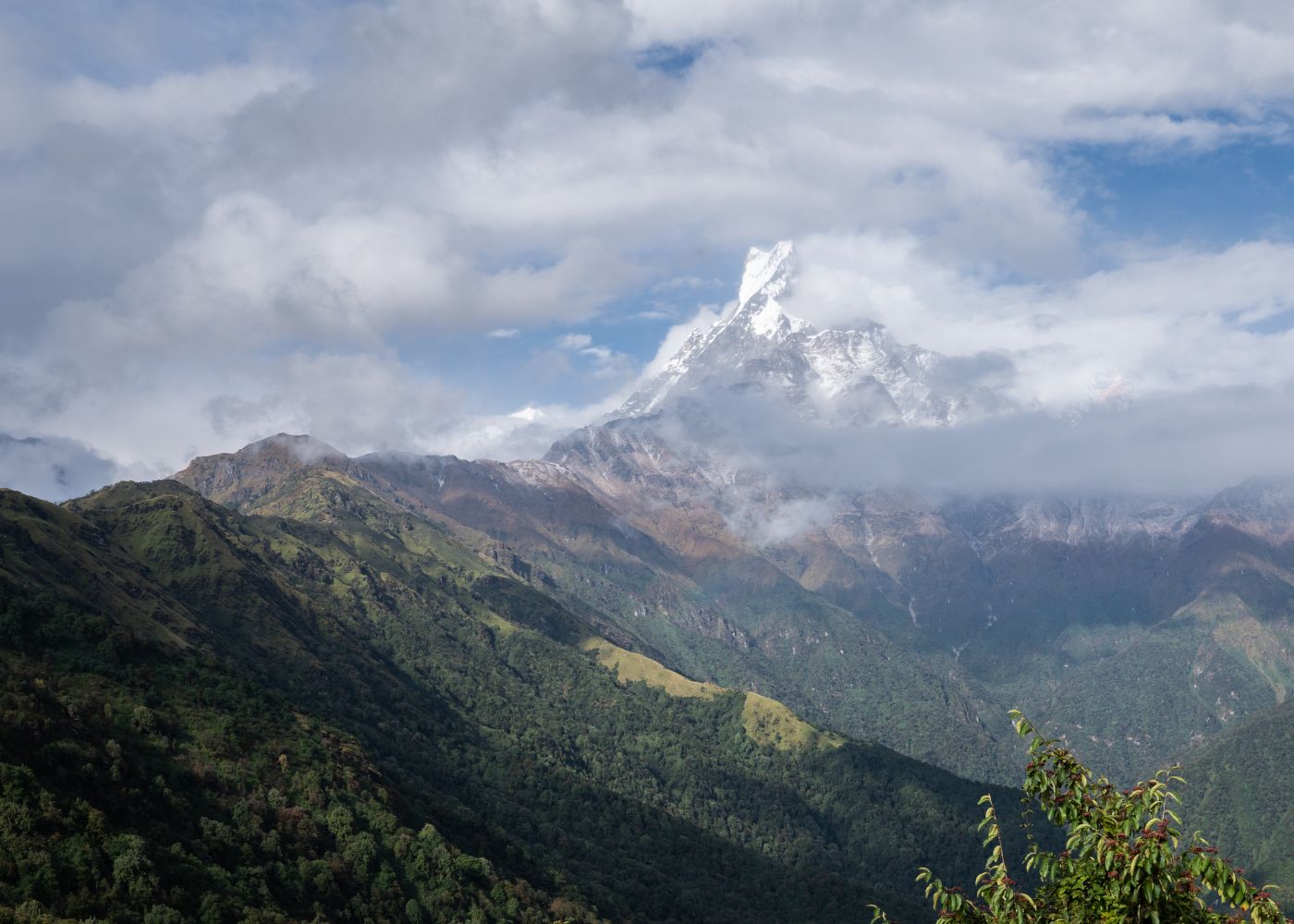 Cloud On Mountain Seen During Mardi Himal Trek