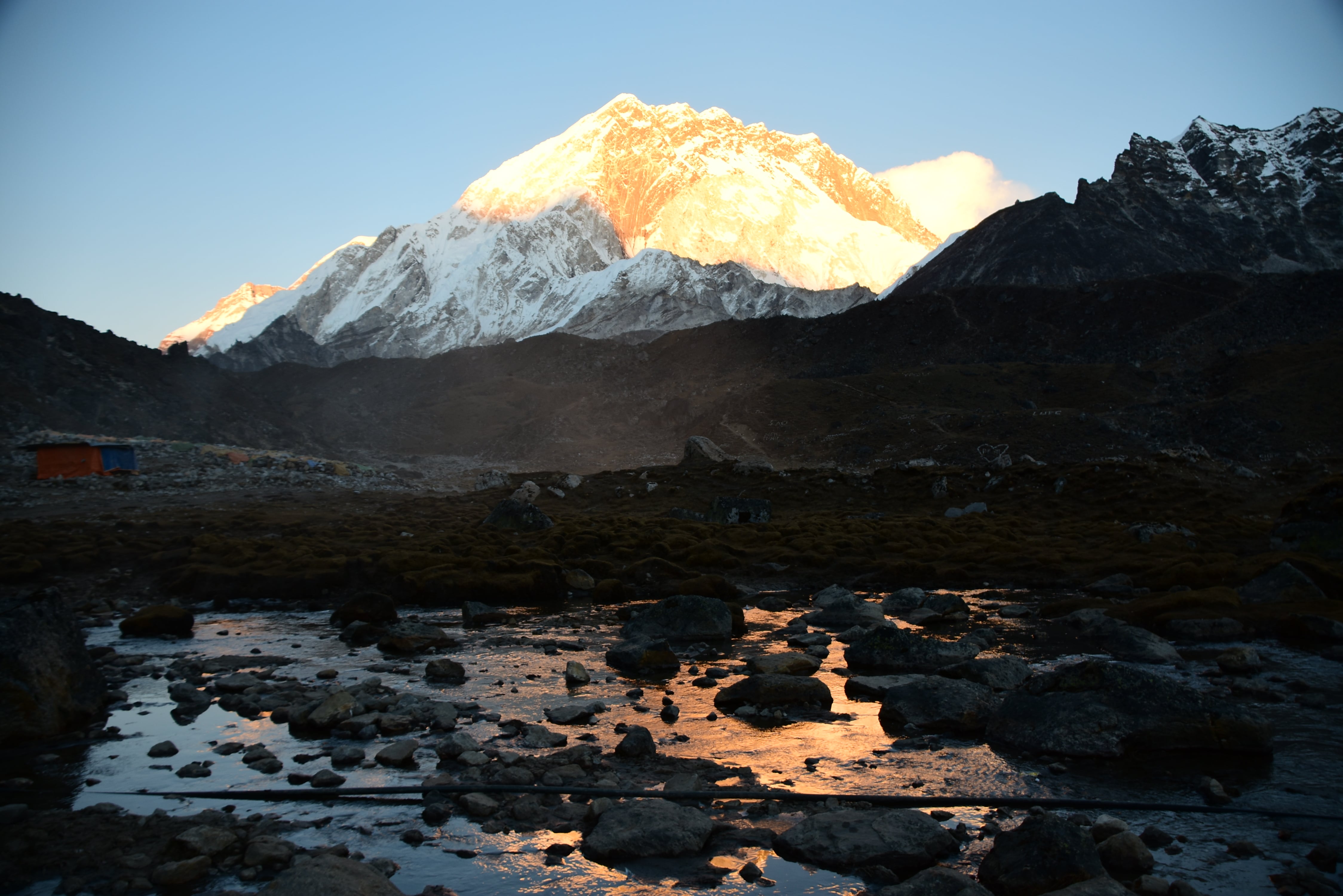 Sunset view from Lobuche (4,919m) on Mount Nuptse (7,861m).