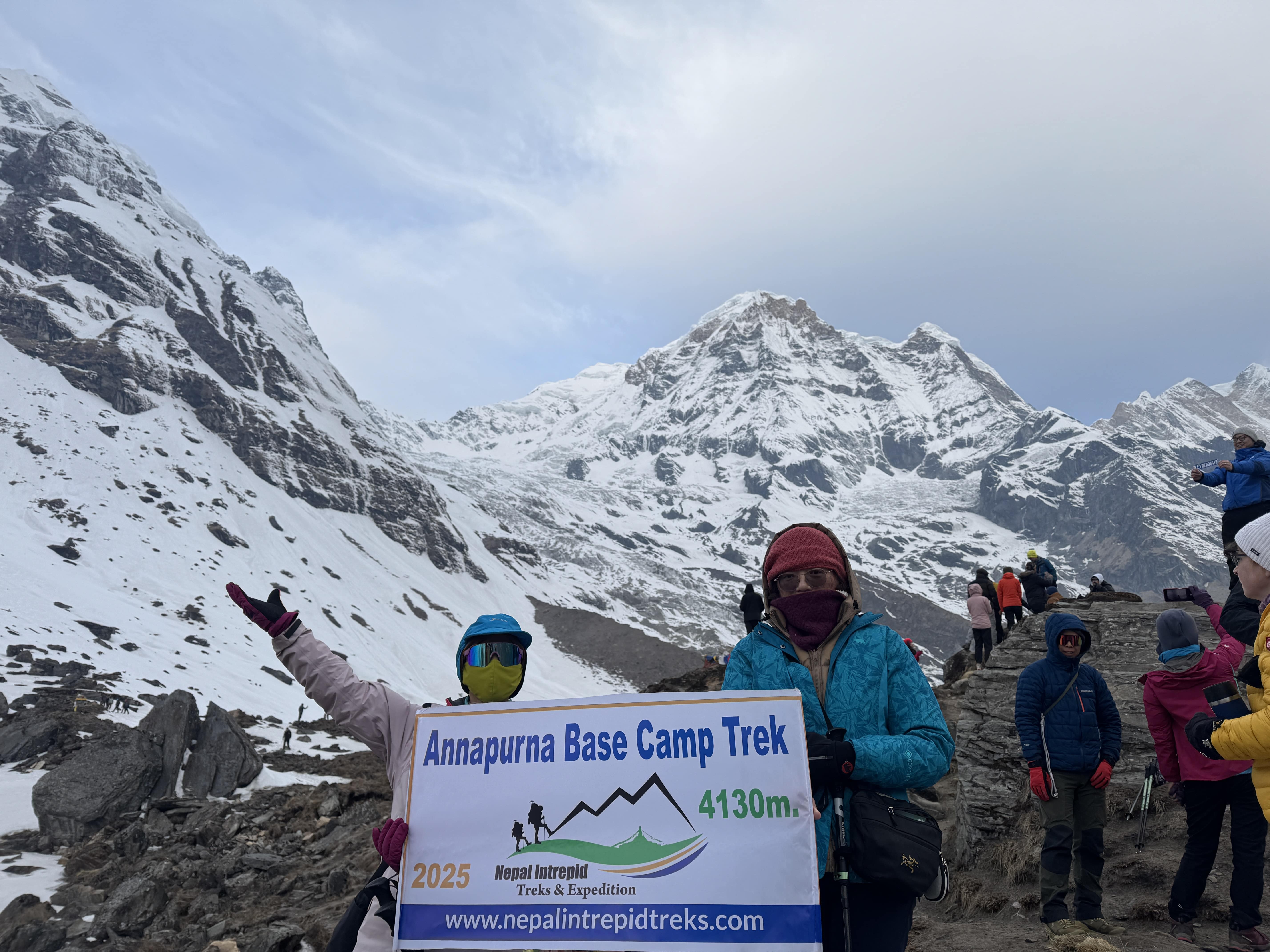 Annapurna Base Camp (4130m). Mount Annapurna (7,219m) South in background.